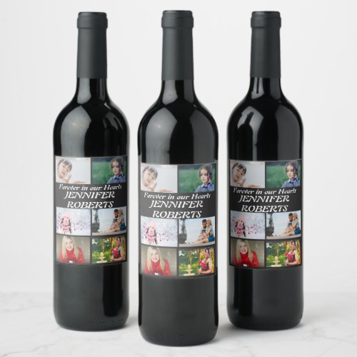 Custom modern Funeral 6 Photo Collage   Wine Label