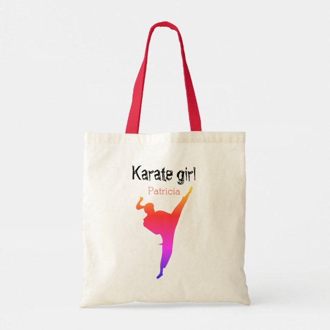 Custom Modern Girl Silhouette Martial Arts  Karate Tote Bag (Back)