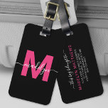 Custom Modern Girly Pink Monogram Name Luggage Tag<br><div class="desc">Create Your Own Stylish Elegant Custom World Traveler Pink Initial Name Monogram Luggage Tag. This chic and stylish luggage tag adds a refined touch to any travel experience, making it the perfect accessory for the world traveler or anyone with a serious case of wanderlust. On the front, the design showcases...</div>