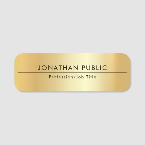 Custom Modern Glamour Gold Employee Template Name Tag