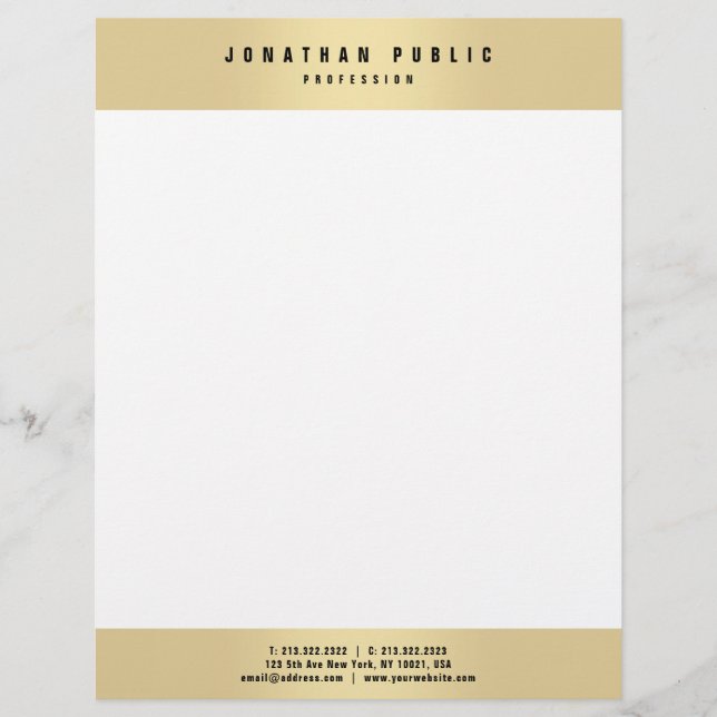 Custom Modern Gold Look Elegant Glamour Template Letterhead (Front)