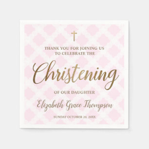 Custom Modern Gold Pink baby Girl Name Christening Napkins