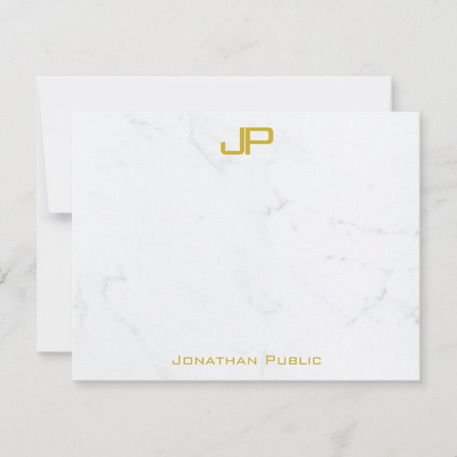 Custom Modern Gold White Marble Clean Personalized Note Card (Front)
