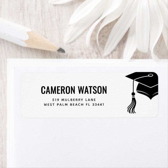 Custom Modern Grad Hat and Tassel Graduation Label (Insitu)