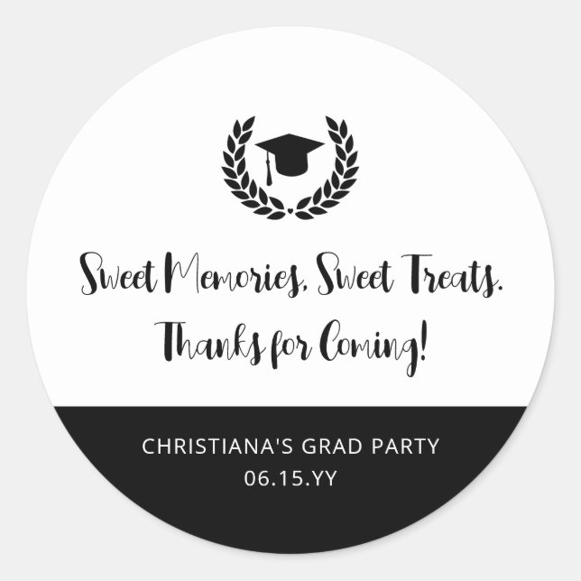 Custom Modern Graduation Party Favors Thank you Classic Round Sticker (Front)
