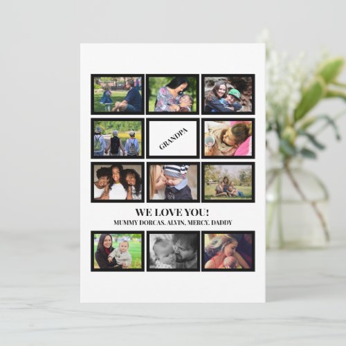 Custom Modern Grandpa Fathers Day 11 Photo Collage Holiday Card