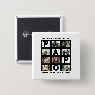 Custom Modern Grandpa Papo 8 Photo Collage Button