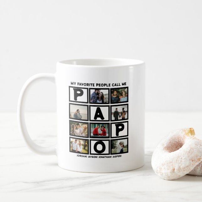 Custom Modern Grandpa Papo 8 Photo Collage Coffee Mug (With Donut)
