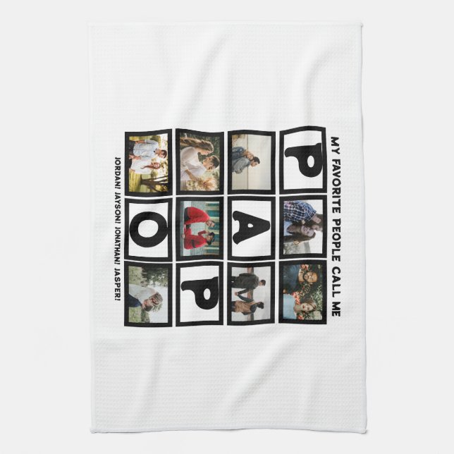 Custom Modern Grandpa Papo 8 Photo Collage Kitchen Towel (Vertical)