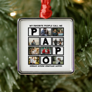 Custom Modern Grandpa Papo 8 Photo Collage Metal Ornament