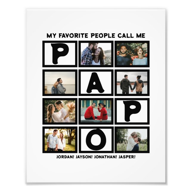 Custom Modern Grandpa Papo 8 Photo Collage Print (Front)