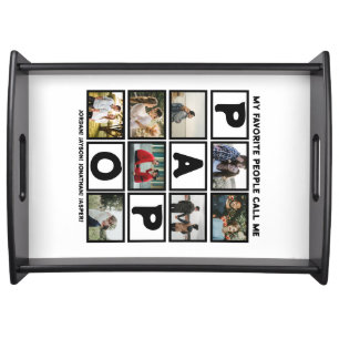Custom Modern Grandpa Papo 8 Photo Collage Serving Tray