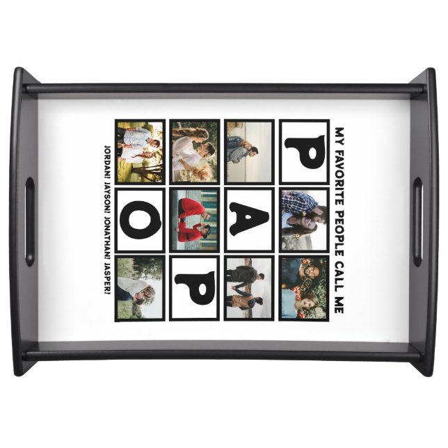 Custom Modern Grandpa Papo 8 Photo Collage Serving Tray (Front)