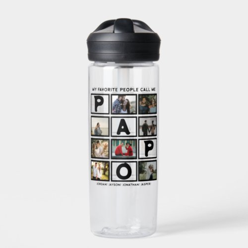 Custom Modern Grandpa Papo 8 Photo Collage Water Bottle