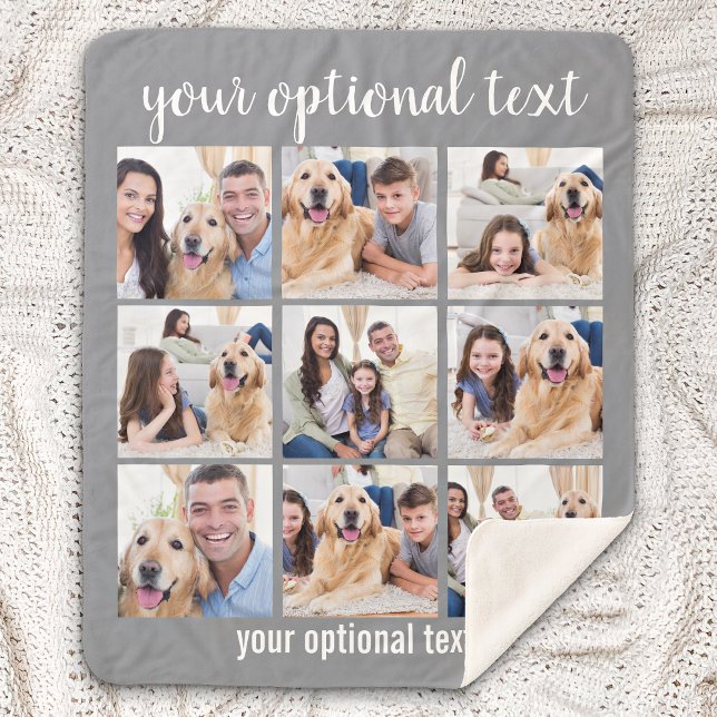 Custom Modern Gray 9 Photo Collage Sherpa Blanket (Creator Uploaded)