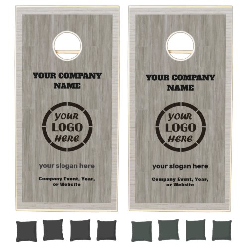 Custom Modern Gray Wood Logo Corporate Event Cornhole Set
