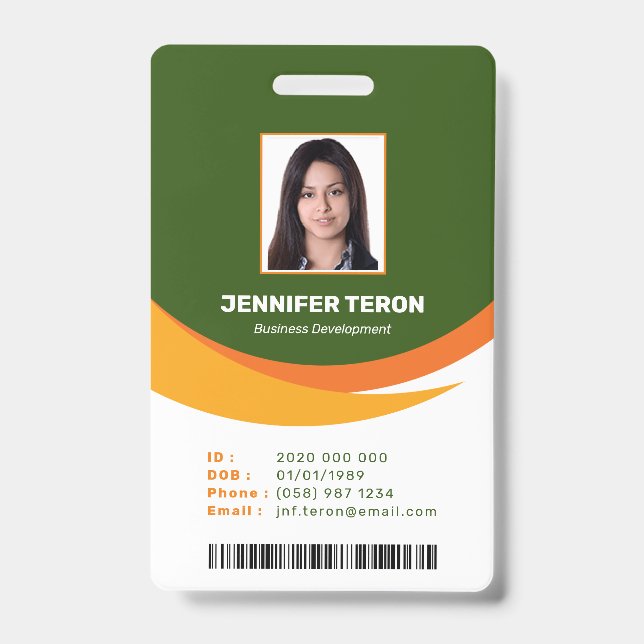 Custom Modern Green Employee ID Card with barcode Badge (Front)