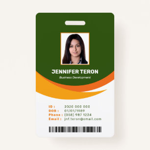 Custom Modern Green Employee ID Card with barcode Badge
