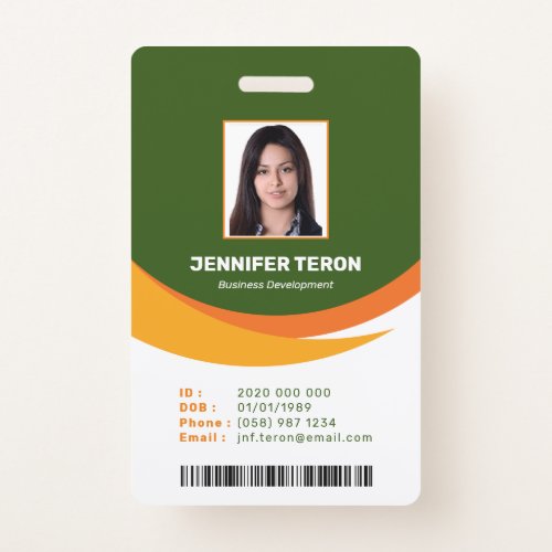 Custom Modern Green Employee ID Card with barcode Badge