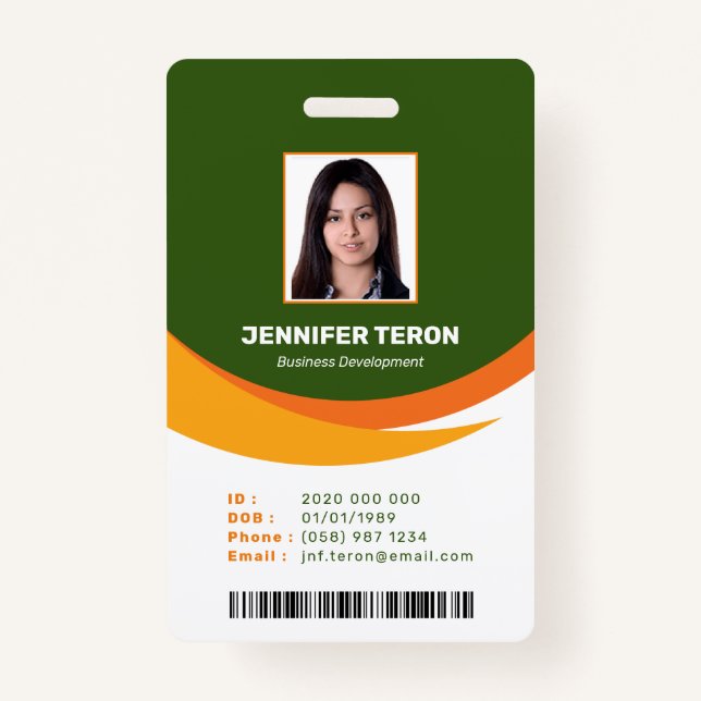 Custom Modern Green Employee ID Card with barcode Badge (Front)