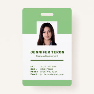 Custom Modern Green Employee ID Card with barcode Badge