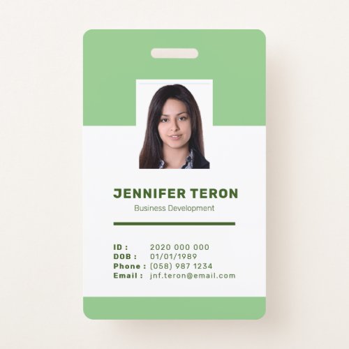 Custom Modern Green Employee ID Card with barcode Badge