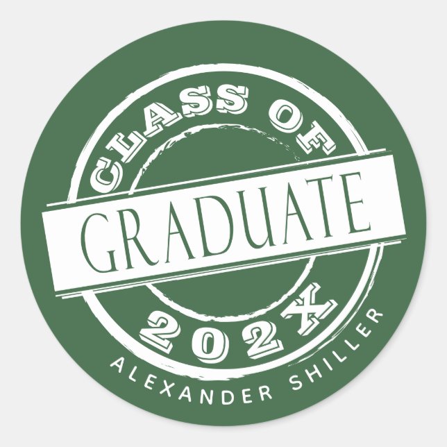 Custom Modern Green Graduate  Classic Round Sticker (Front)