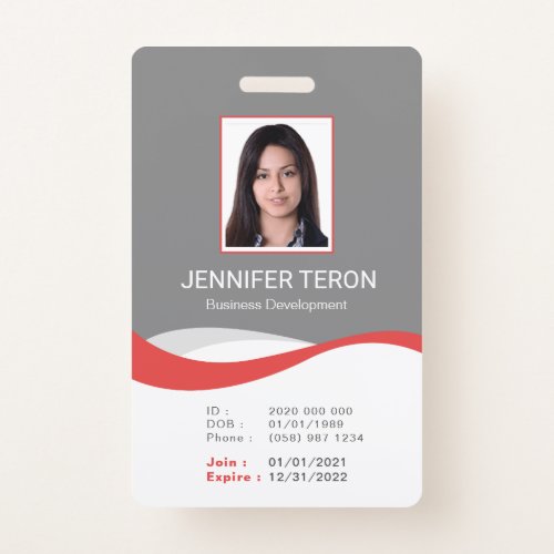 Custom Modern Grey Employee ID Card with barcode Badge