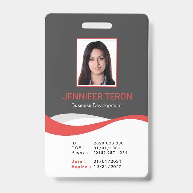 Custom Modern Grey Employee ID Card with barcode Badge (Front)