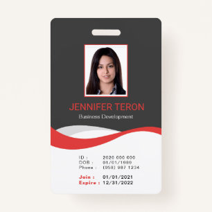 Custom Modern Grey Employee ID Card with barcode Badge