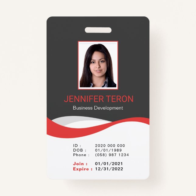 Custom Modern Grey Employee ID Card with barcode Badge (Front)
