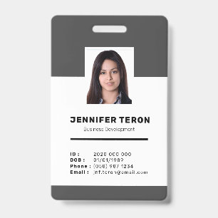 Custom Modern Grey Employee ID Card with barcode Badge