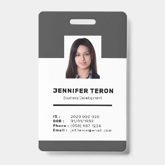 Custom Modern Grey Employee ID Card with barcode Badge