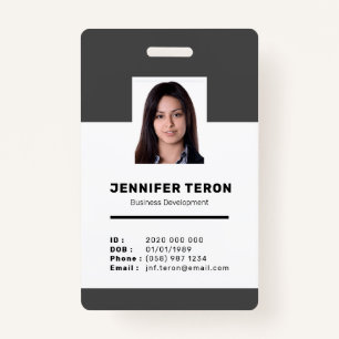 Custom Modern Grey Employee ID Card with barcode Badge