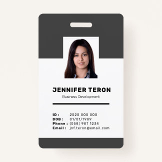 Custom Modern Grey Employee ID Card with barcode Badge
