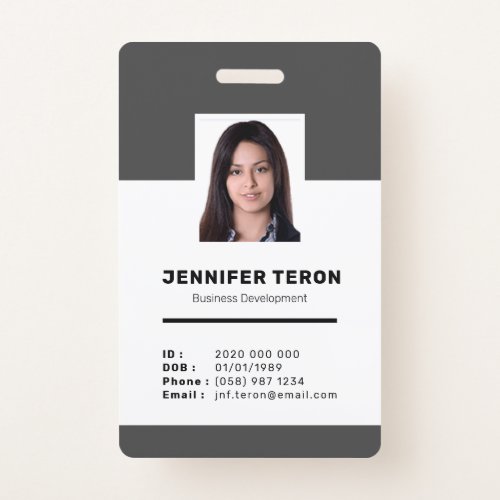Custom Modern Grey Employee ID Card with barcode Badge