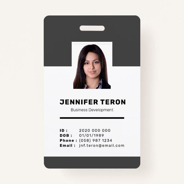 Custom Modern Grey Employee ID Card with barcode Badge (Front)