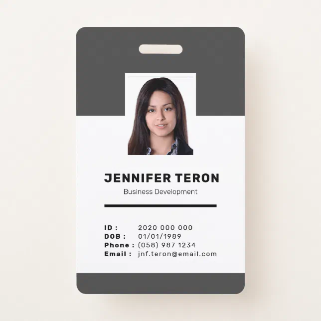 Custom Modern Grey Employee ID Card with barcode Badge | Zazzle