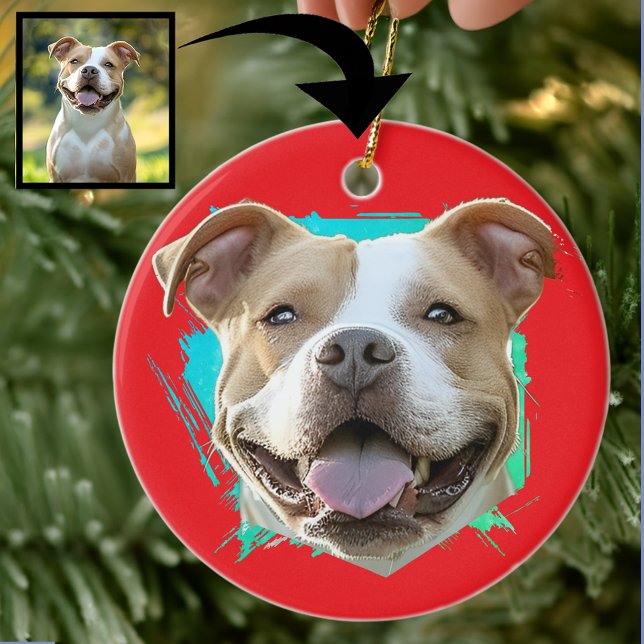 Custom Modern Grunge Pet Lover Pitbull Dog Photo Ceramic Ornament (Creator Uploaded)