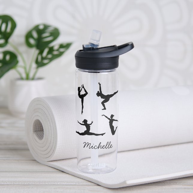 Custom Modern Gymnastics Girls ,Gymnast Silhouette Water Bottle (Yoga)