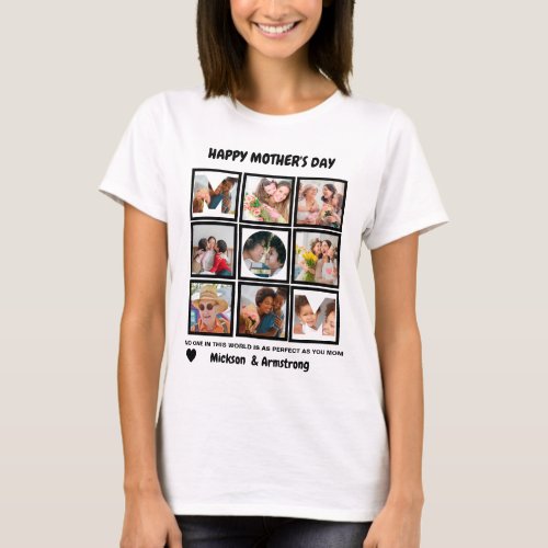 Custom Modern Happy Mothers Day 9 Photo Collage T_Shirt