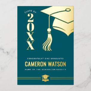 Custom Modern Hat and Tassel Graduation Foil Card