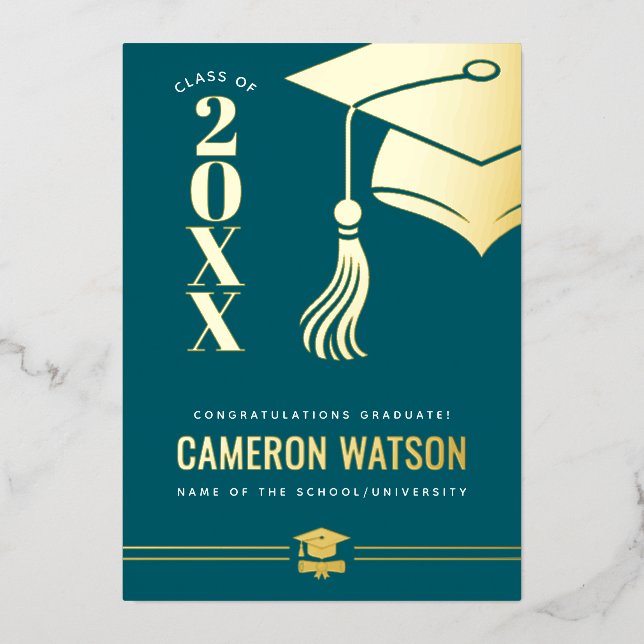 Custom Modern Hat and Tassel Graduation Foil Card (Front)