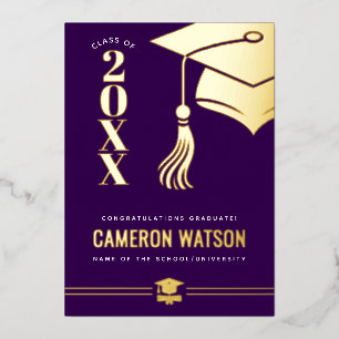 Custom Modern Hat and Tassel Graduation Foil Card