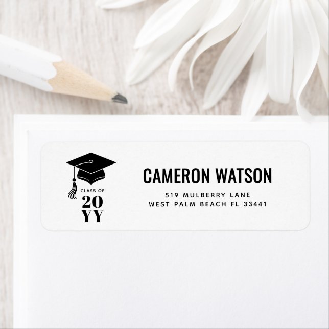 Custom Modern Hat and Tassel Graduation Label (Insitu)