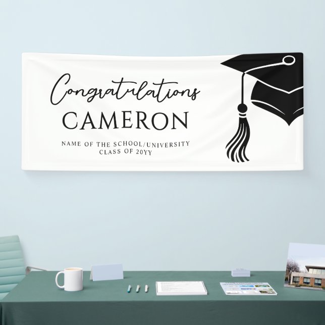 Custom Modern Hat and Tassel Graduation Party Banner (Tradeshow)