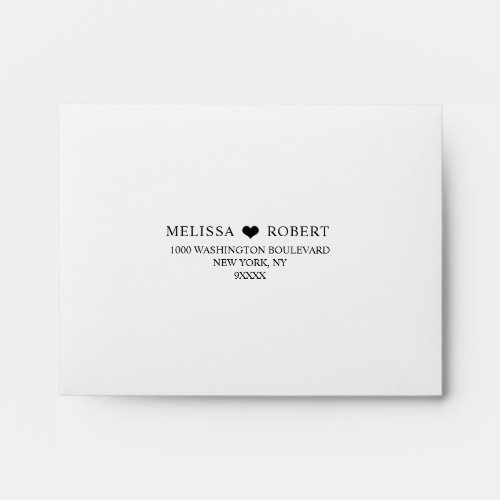 Custom Modern Heart Black  White Wedding RSVP Envelope