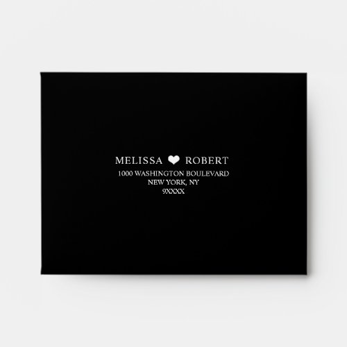 Custom Modern Heart Black  White Wedding RSVP Envelope