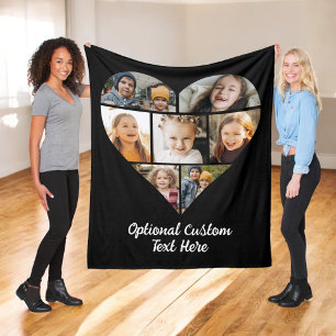 Custom Modern Heart Photo Instagram Collage Fleece Blanket