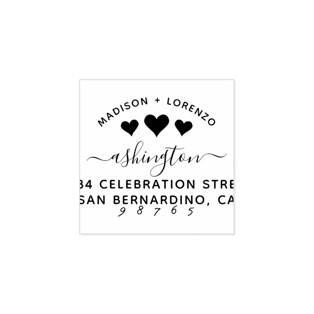 Custom Modern Hearts Names & Return Address Rubber Stamp (Imprint)